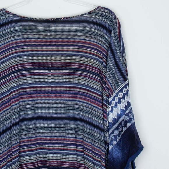 Avenue Womens Striped Kaftan Top Size 18/20 Blue Tassels Lagenlook Southwestern - Picture 9 of 10